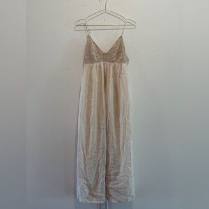 Abercrombie & Fitch beige cutout lace crochet knit pleated maxi dress